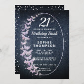 Denim Diamonds Pink Butterfly Lijst Birthday Party Kaart (Voorkant / Achterkant)