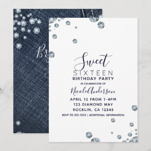 Denim & Diamonds Pocket Birthday Sweet 16 Party Kaart