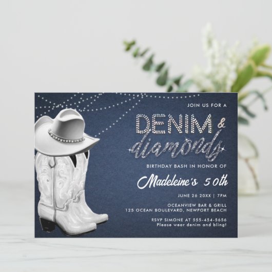 Denim Diamonds Rustic Glam Pet Laarzen 50ste Verja Kaart (Staand voorkant)