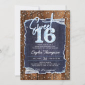 Denim Diamonds Rustic Hout Elegante Foto Sweet 16 Kaart (Voorkant)