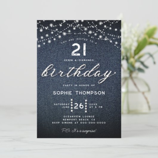 Denim Diamonds Rustieke Lichten 21e Verjaardag Kaart (Staand voorkant)