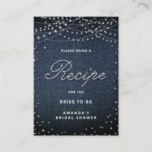 Denim Diamonds Rustieke Lichten Elegant Bruids Rec Informatiekaartje (Voorkant)