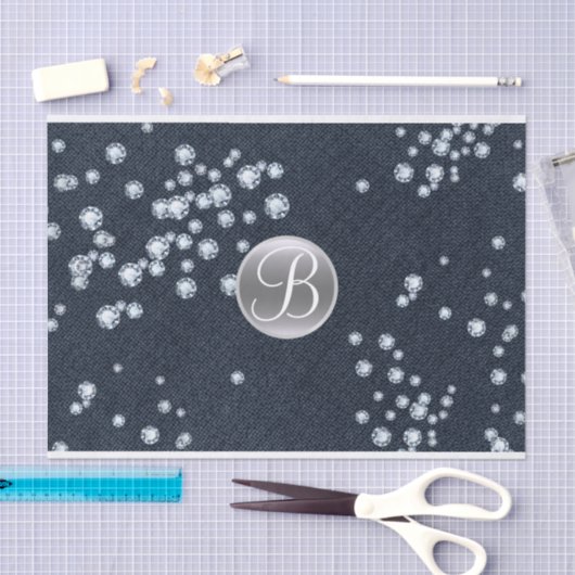Denim Diamonds Scattered Bling Monogram Initiaal Tissuepapier (Craft)