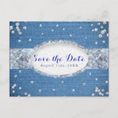 Denim & Diamonds Scattered Bling sparen de Datum Aankondigingskaart (Voorkant)