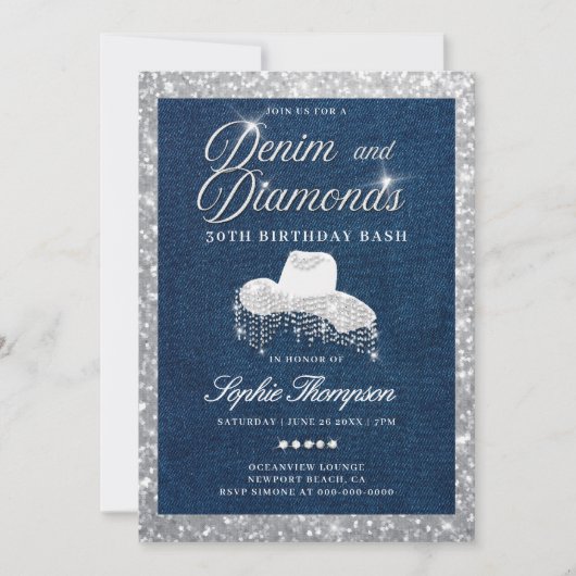 Denim Diamonds Script Bling 30ste verjaardagsfeest Kaart (Voorkant)