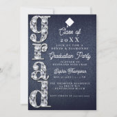 Denim Diamonds Script Blue Jeans Graduparty Kaart (Voorkant)