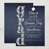 Denim Diamonds Script Blue Jeans Graduparty Kaart (Voorkant / Achterkant)