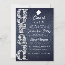 Denim Diamonds Script Blue Jeans Graduparty Kaart