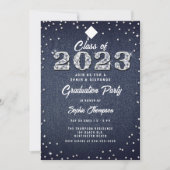 Denim Diamonds Script Indigo 2023 Graduation Party Kaart (Voorkant)