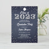 Denim Diamonds Script Indigo 2023 Graduation Party Kaart (Staand voorkant)
