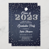 Denim Diamonds Script Indigo 2023 Graduation Party Kaart (Voorkant / Achterkant)