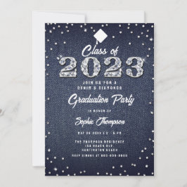 Denim Diamonds Script Indigo 2023 Graduation Party Kaart
