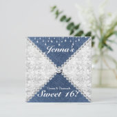 Denim & Diamonds Sparkle Bling Feest Uitnodiging (Staand voorkant)