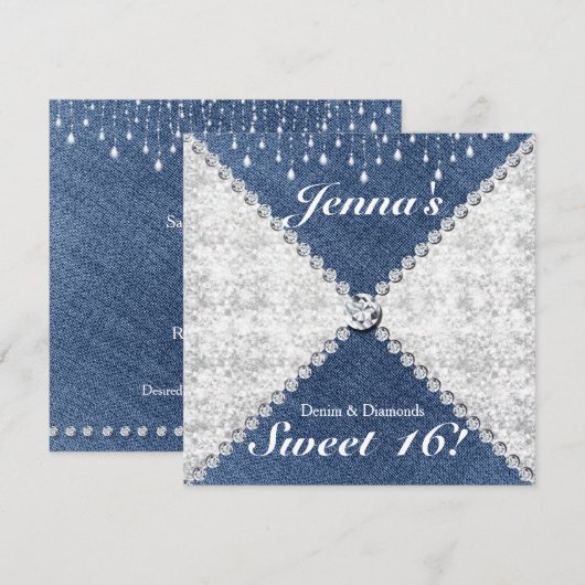 Denim & Diamonds Sparkle Bling Party Uitnodiging (Voorkant / Achterkant)