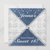 Denim & Diamonds Sparkle Bling Party Uitnodiging (Voorkant)