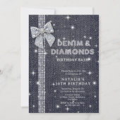 Denim & Diamonds Sparkling Navy Bow Verjaardagsfee Kaart (Voorkant)