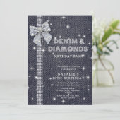 Denim & Diamonds Sparkling Navy Bow Verjaardagsfee Kaart (Staand voorkant)