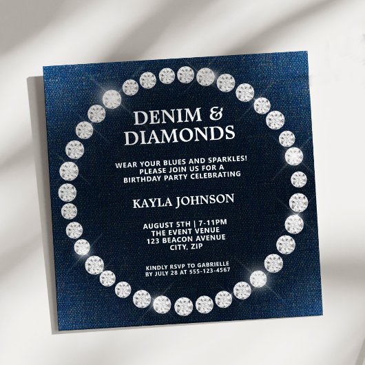 Denim Diamonds Square Halo Birthday Party Kaart