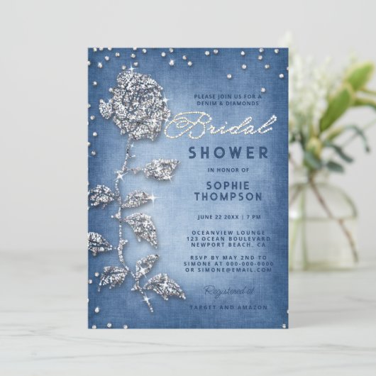 Denim Diamonds Strass Roos Blauw Vrijgezellenfeest Kaart (Staand voorkant)
