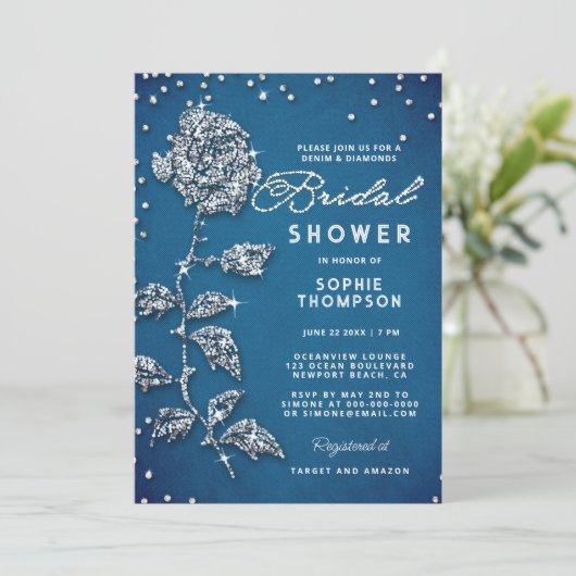 Denim Diamonds Strass Roos Chic Vrijgezellenfeest Kaart (Staand voorkant)