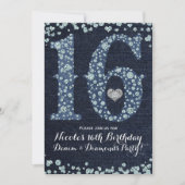 Denim & Diamonds Sweet 16 16th Birthday Party Kaart (Voorkant)