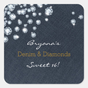 Denim & Diamonds Sweet 16 verjaardagsfeeststickers Vierkante Sticker