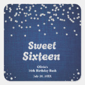 Denim & Diamonds Sweet Sixteen 16e verjaardag Vierkante Sticker (Voorkant)