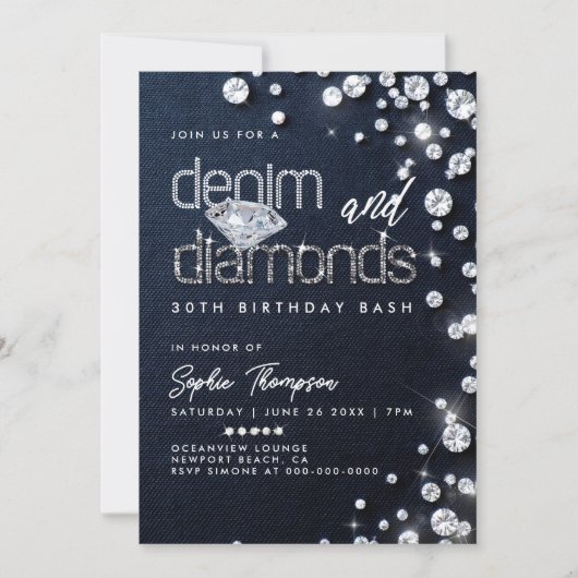 Denim Diamonds Thema Classy 30ste Verjaardagsfeest Kaart (Voorkant)