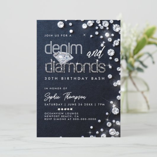 Denim Diamonds Thema Classy 30ste Verjaardagsfeest Kaart (Staand voorkant)