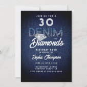 Denim Diamonds Typografie 30th Birthday Party Kaart (Voorkant)