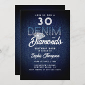 Denim Diamonds Typografie 30th Birthday Party Kaart (Voorkant / Achterkant)