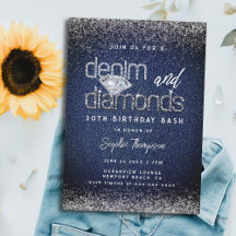 Denim Diamonds Typografie Chic 30th Birthday Party
