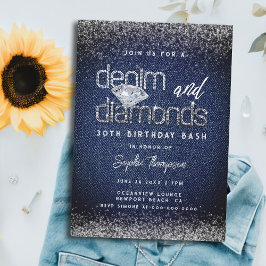 Denim Diamonds Typografie Chic 30th Birthday Party Kaart