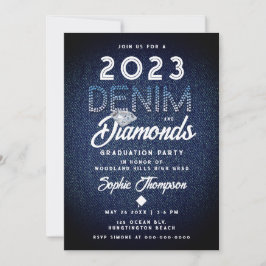 Denim Diamonds Typografie Modern Graduation Party Kaart