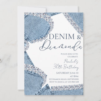 Denim & Diamonds verjaardagsuitnodiging Kaart
