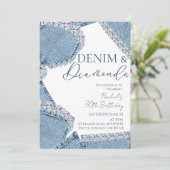 Denim & Diamonds verjaardagsuitnodiging Kaart (Staand voorkant)