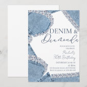 Denim & Diamonds verjaardagsuitnodiging Kaart (Voorkant / Achterkant)