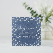 Denim Diamonds Verstrooide Bling Sweet 16 Uitnodig Kaart (Staand voorkant)