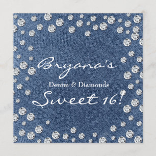 Denim Diamonds Verstrooide Bling Sweet 16 Uitnodig Kaart