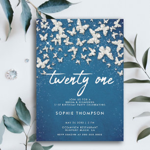 Denim Diamonds Vlinders Glitter Blauw 21e dag Kaart