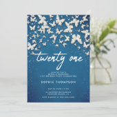 Denim Diamonds Vlinders Glitter Blauw 21e dag Kaart (Staand voorkant)