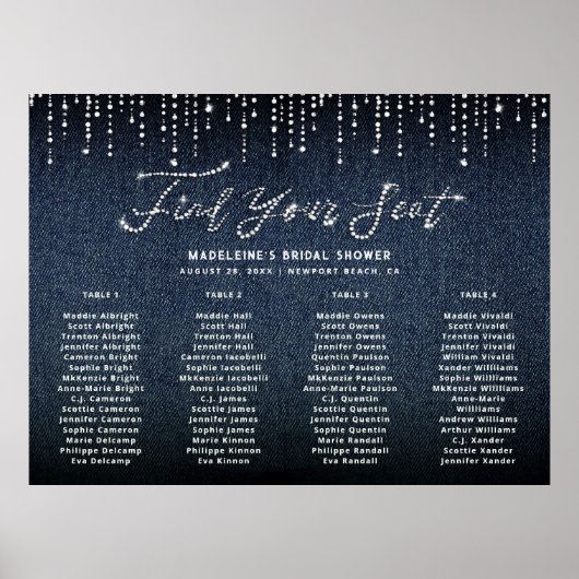 Denim Diamonds Vrijgezellenfeest Chic Zitplaatskaa Poster (Voorkant)