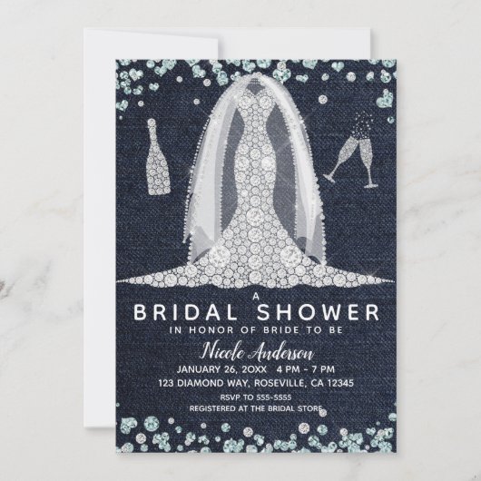 Denim & Diamonds Wedding Dress Vrijgezellenfeest G Kaart (Voorkant)