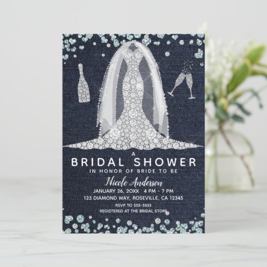 Denim & Diamonds Wedding Dress Vrijgezellenfeest G Kaart (Staand voorkant)