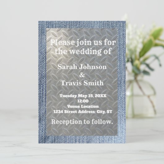 Denim & Diamonds Wedding Invitation Kaart (Staand voorkant)