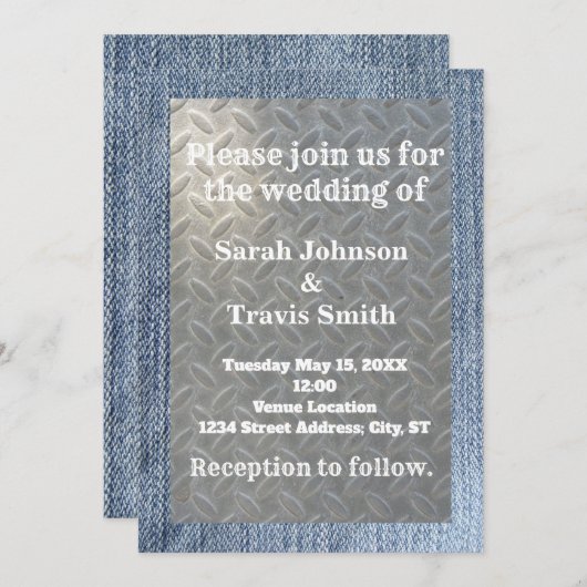 Denim & Diamonds Wedding Invitation Kaart (Voorkant / Achterkant)