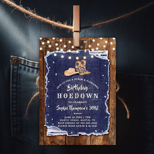 Denim Diamonds Western Rustic Hoedown Verjaardag Kaart