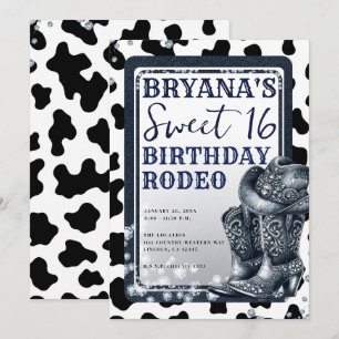 Denim & Diamonds Westerse Glam Cowgirl Sweet 16 Kaart
