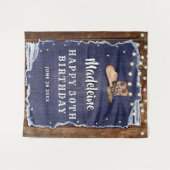Denim Diamonds Westerse Roestige Verjaardag Achter Wandkleed (Voorkant (horizontaal))
