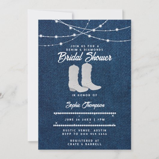 Denim Diamonds White Boots Lights Vrijgezellenfees Kaart (Voorkant)